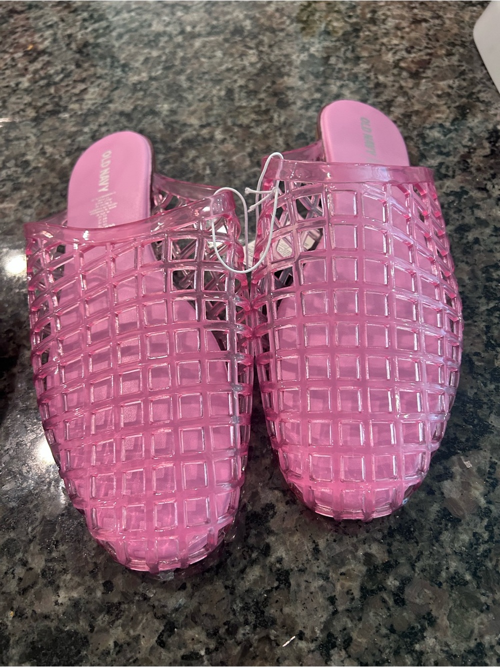 Old Navy Pink Transparent Grid Jelly Slip-On Mules